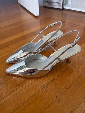 Dolce Vita Silver Pointed Slingback Kitten Heels